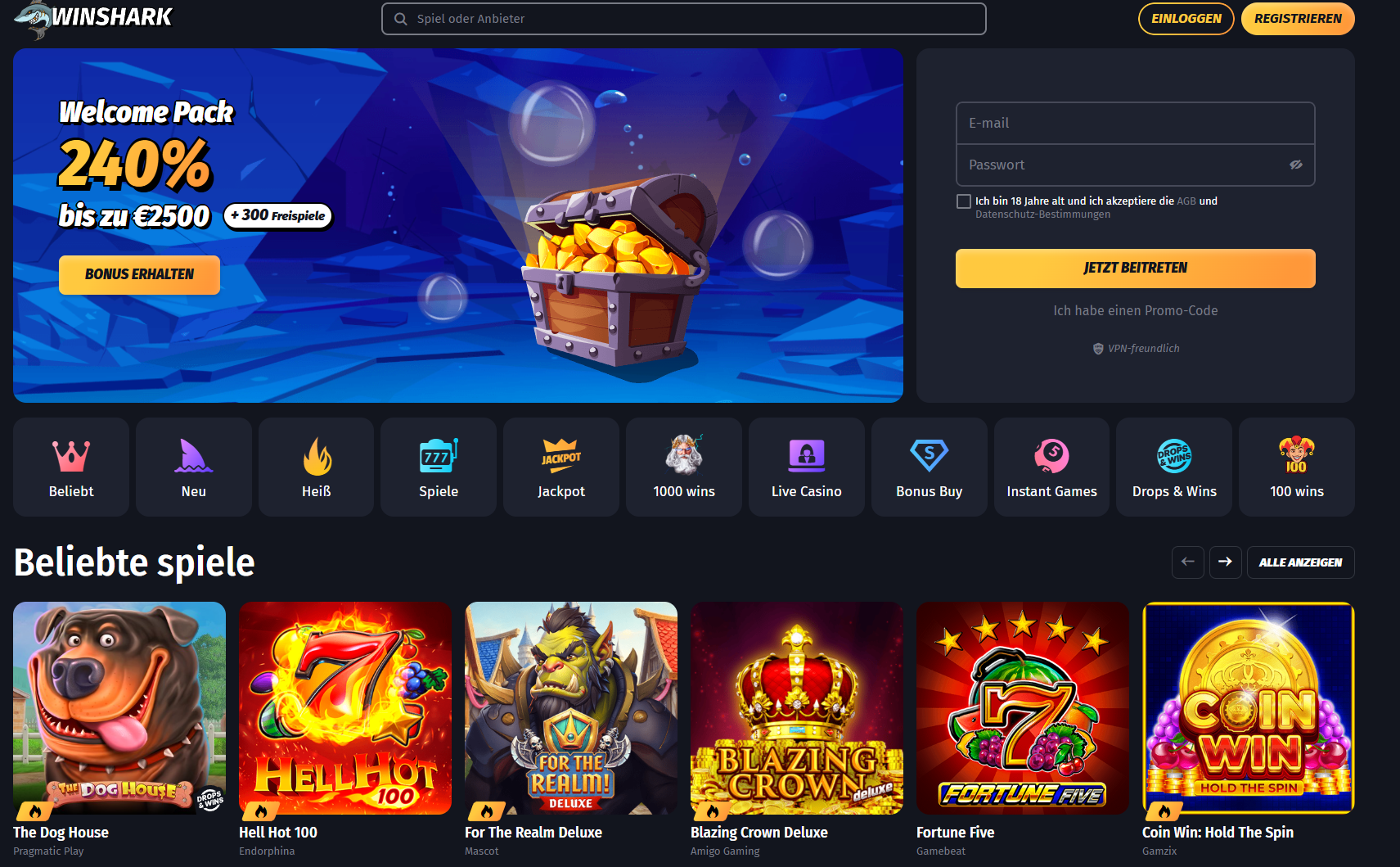 Winshark Ausländisches Online Casino